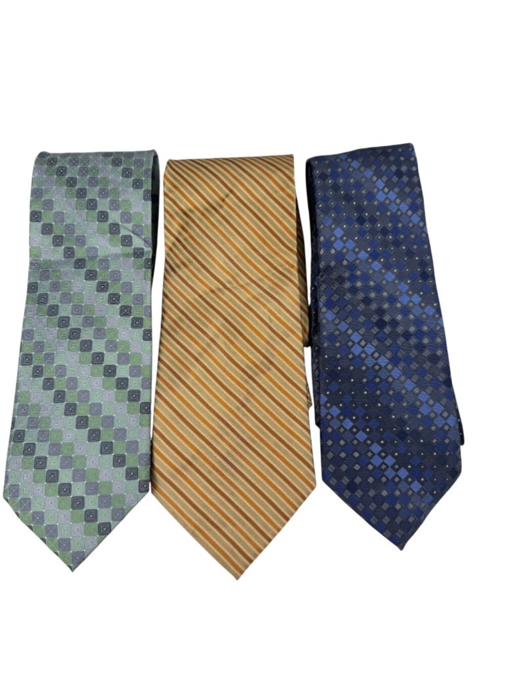 Calvin Klein 100% Silk Neck Tie Lot of 3 Business Office Classic Blue Aqua Gold